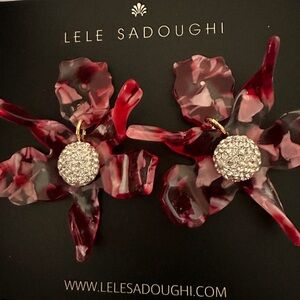 LELE sadoughi red flower and crystal drop earrings